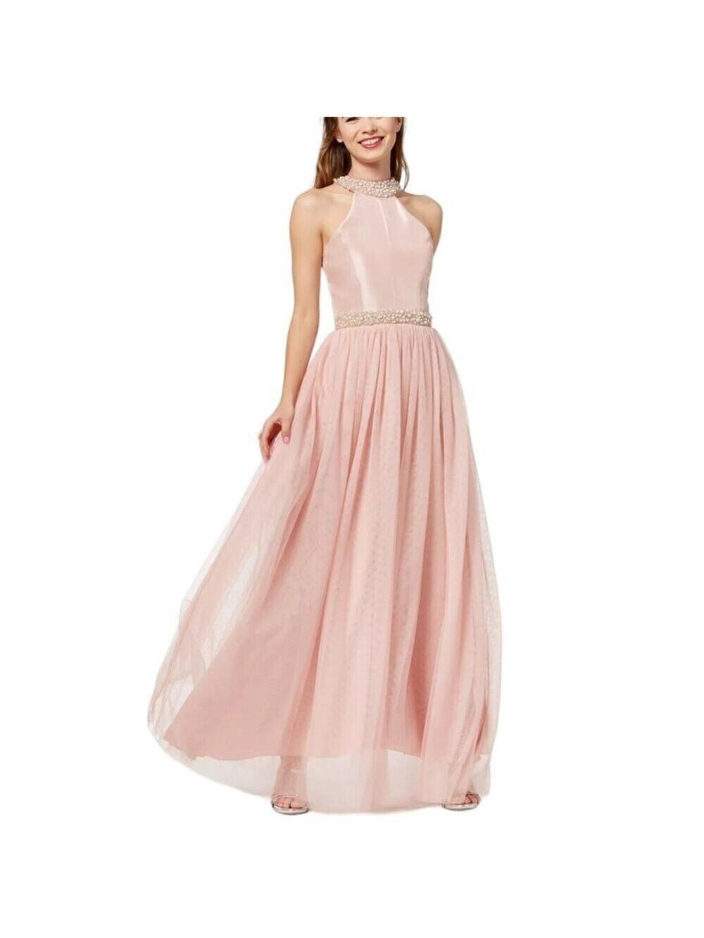 Speechless Juniors' Imitation-Pearl Halter Gown Size 15 Color Pink
